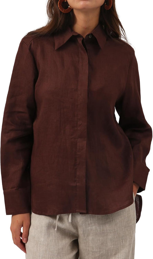 Women' s 100% Linen Button Down Shirt