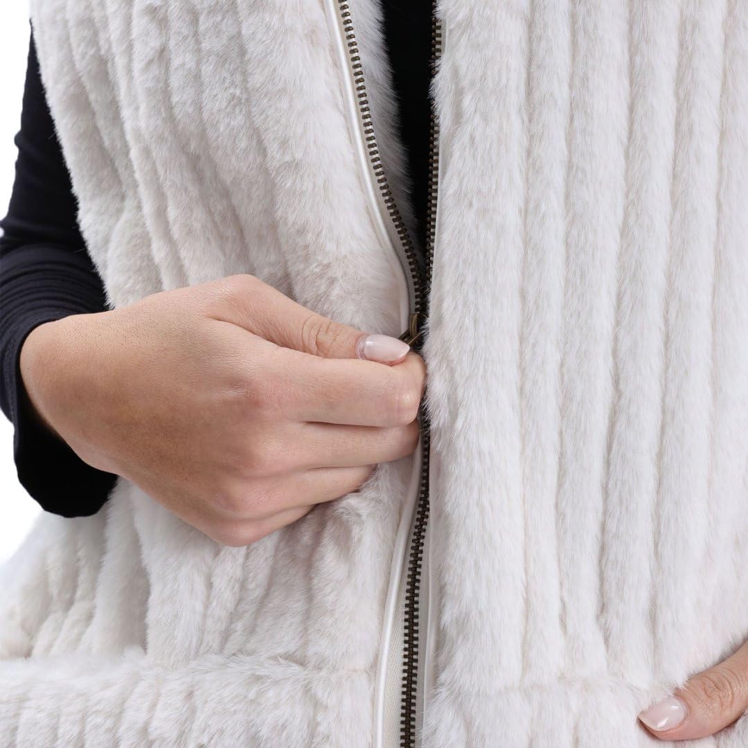 Women's Faux Fur Stand Collar Zip-up Vest