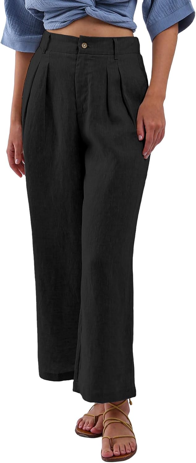 Women's 100% Linen High-Waisted Wide Leg Pants