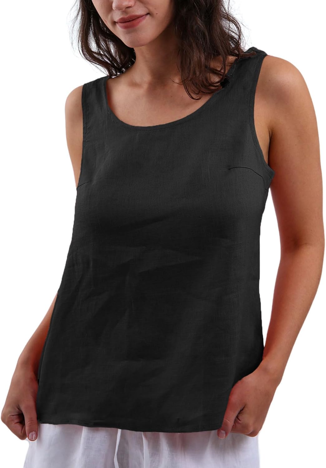 Women's 100% Linen Tank Tops Sleeveless Scoop Neck Blouse