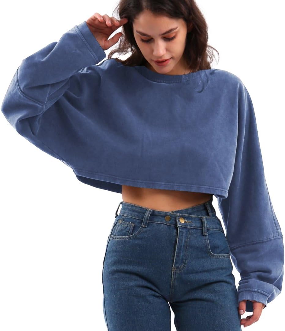 Women's Acid Washed High Cropped Sweatshirt