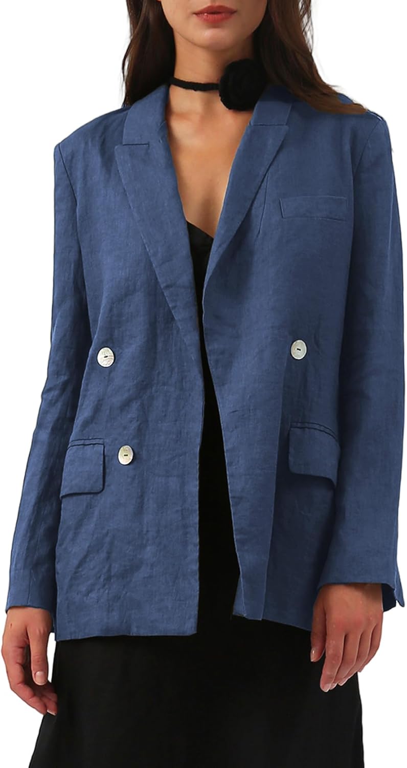 Women's 100% Linen Open Front Long Sleeve Blazer