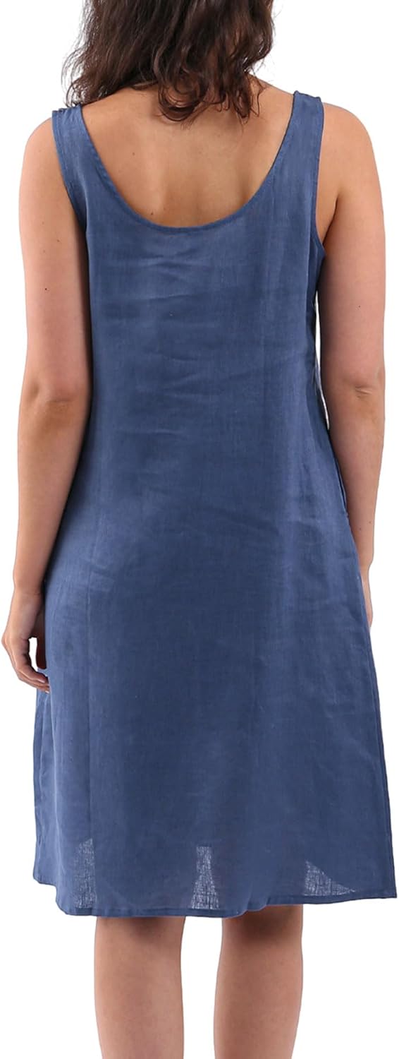 Women's 100% Linen Sleeveless Midi Tank Dresses