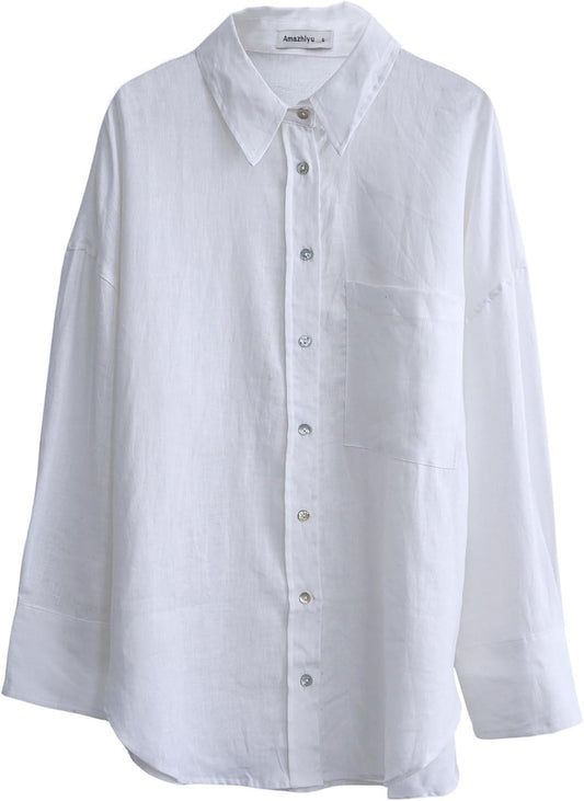 Women's 100% Linen Long Sleeve Button-Down Shirt