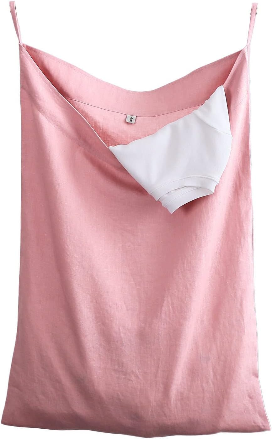 100% Linen Over The Door Laundry Hanging Hamper Bag