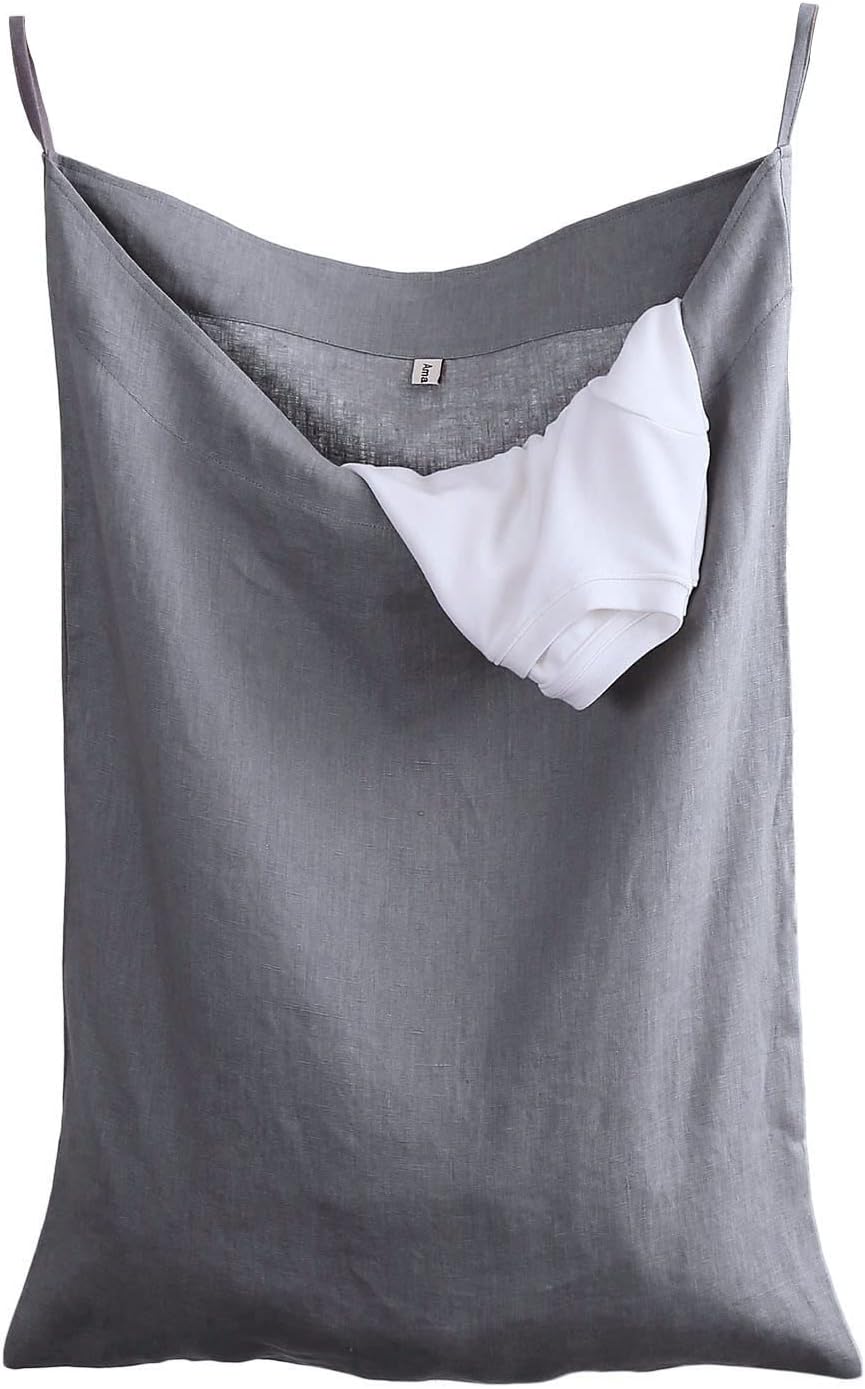 100% Linen Over The Door Laundry Hanging Hamper Bag