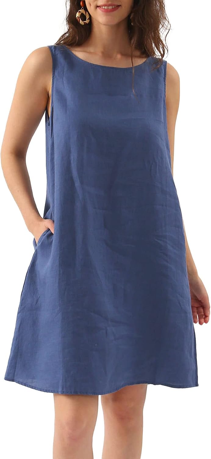 Women's Linen Sleeveless Shift Tank Dress