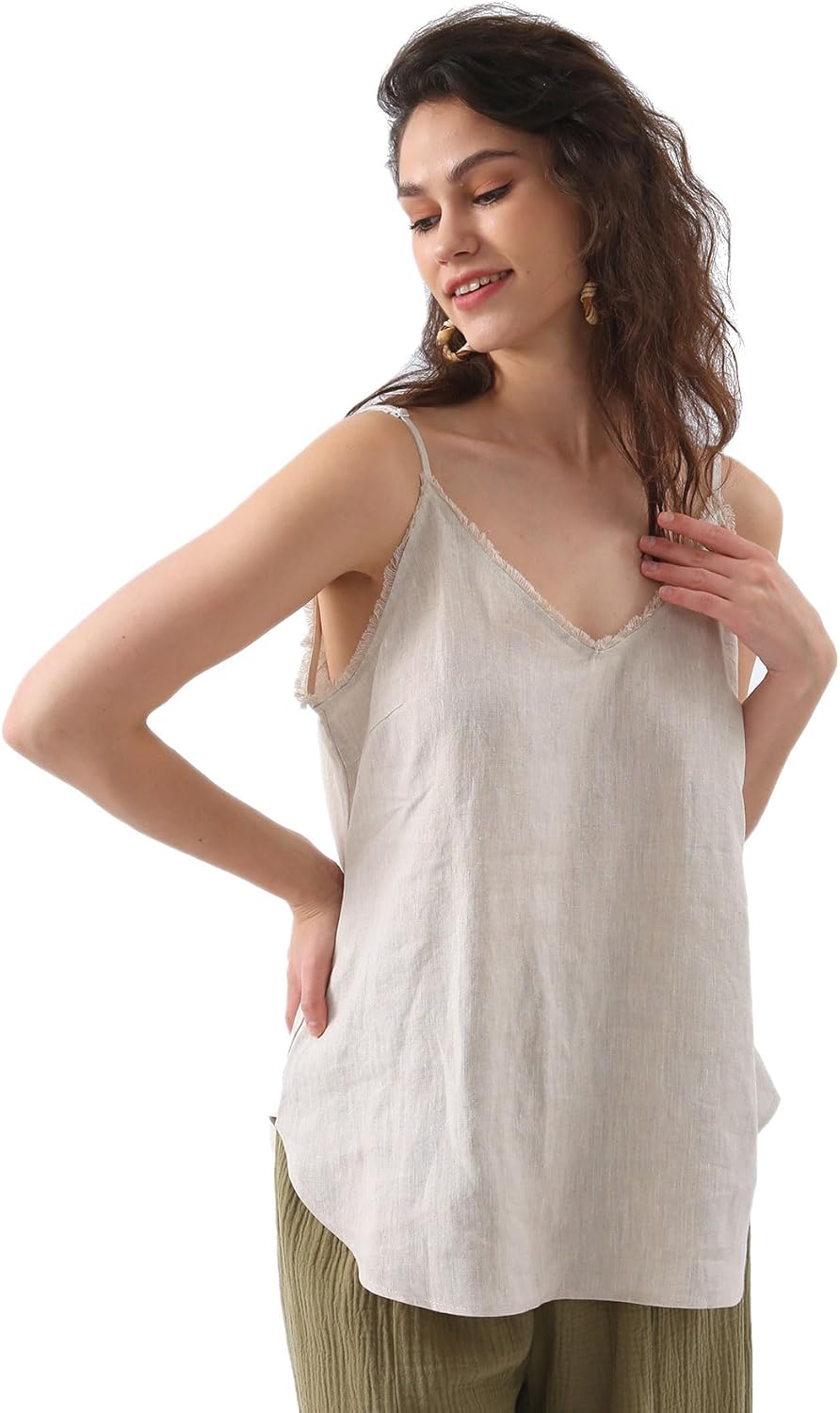 Women's 100% Linen Camisole Sleeveless Tops with Tassels