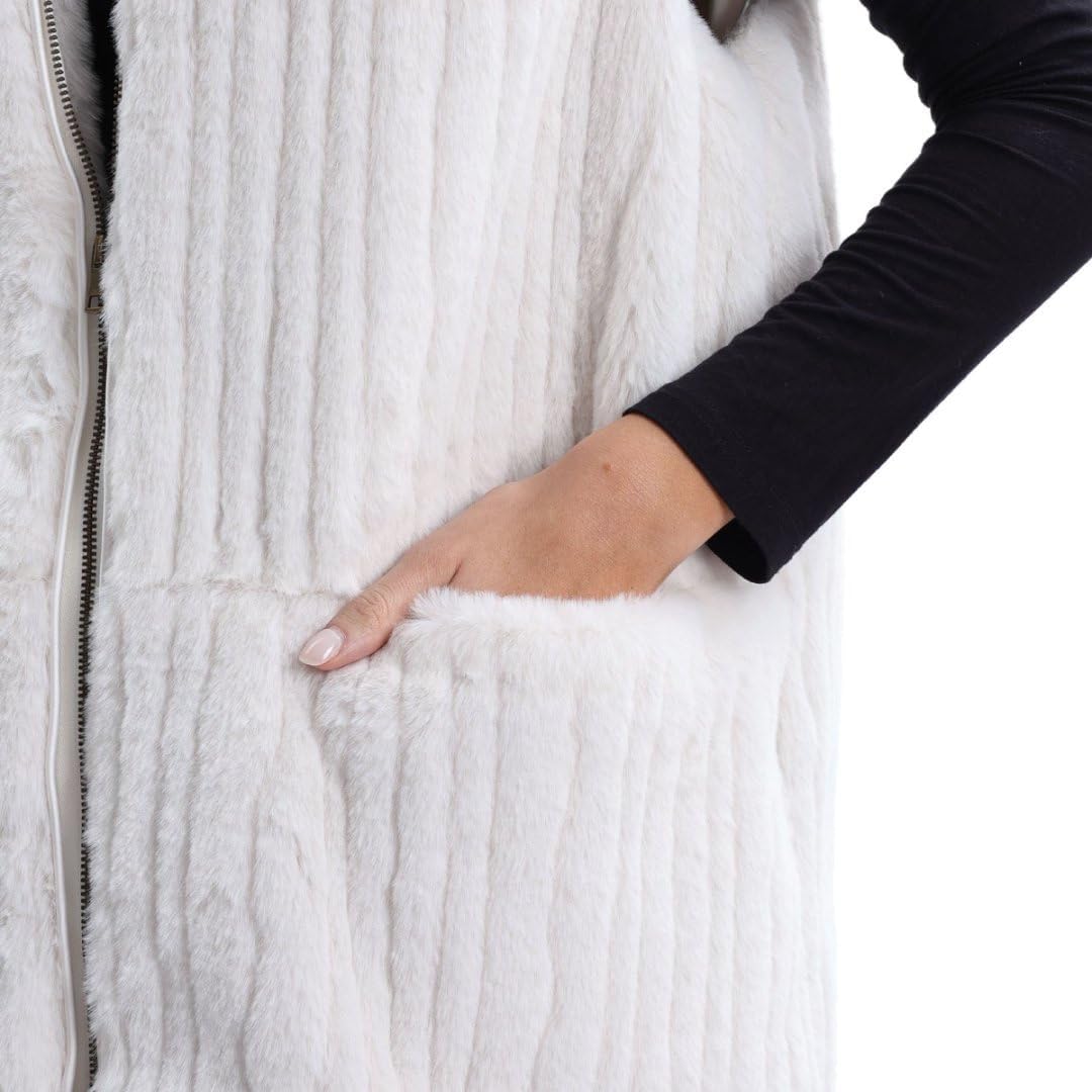 Women's Faux Fur Stand Collar Zip-up Vest