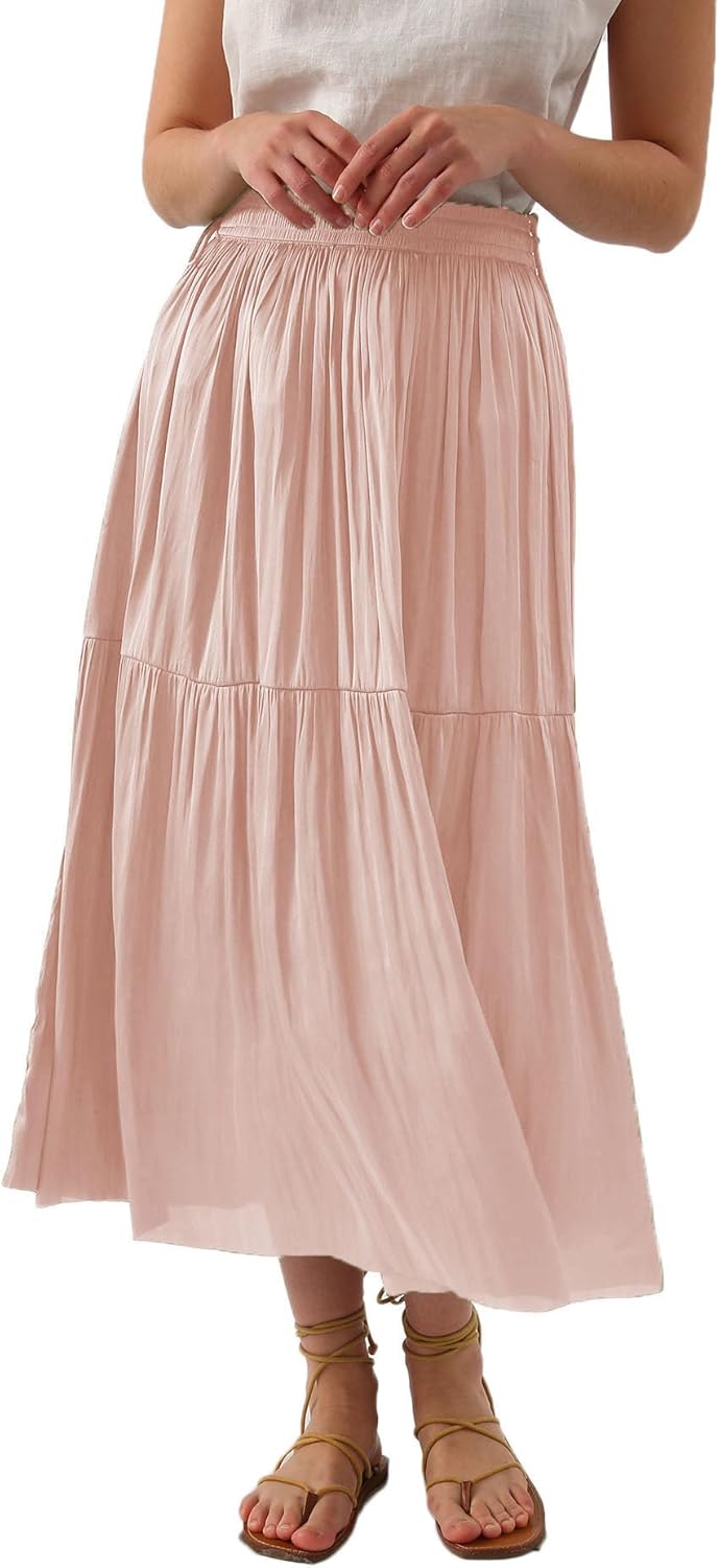 Women's Pleated A Line Flowy Midi Skirt
