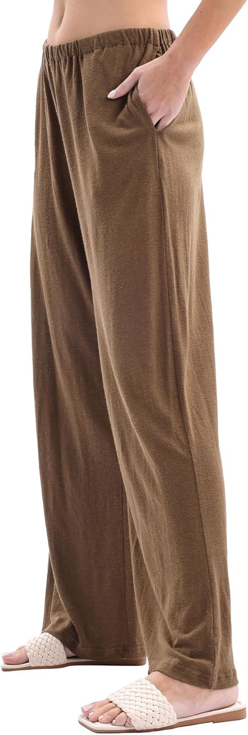 Women’s Linen Knit High Waist Elastic Wide Leg Lounge Pants