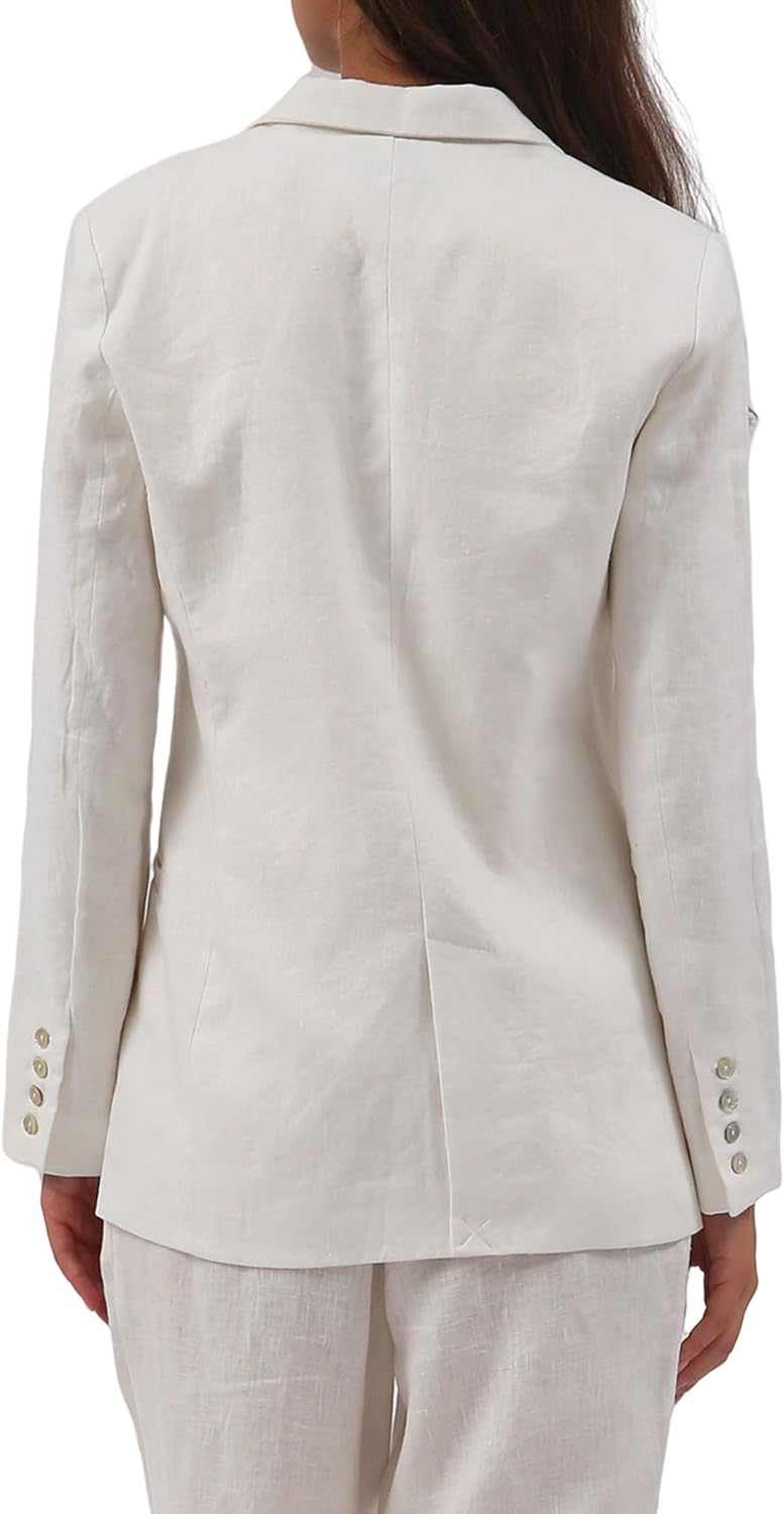 Women's 100% Linen Double-Breasted Notched Blazer
