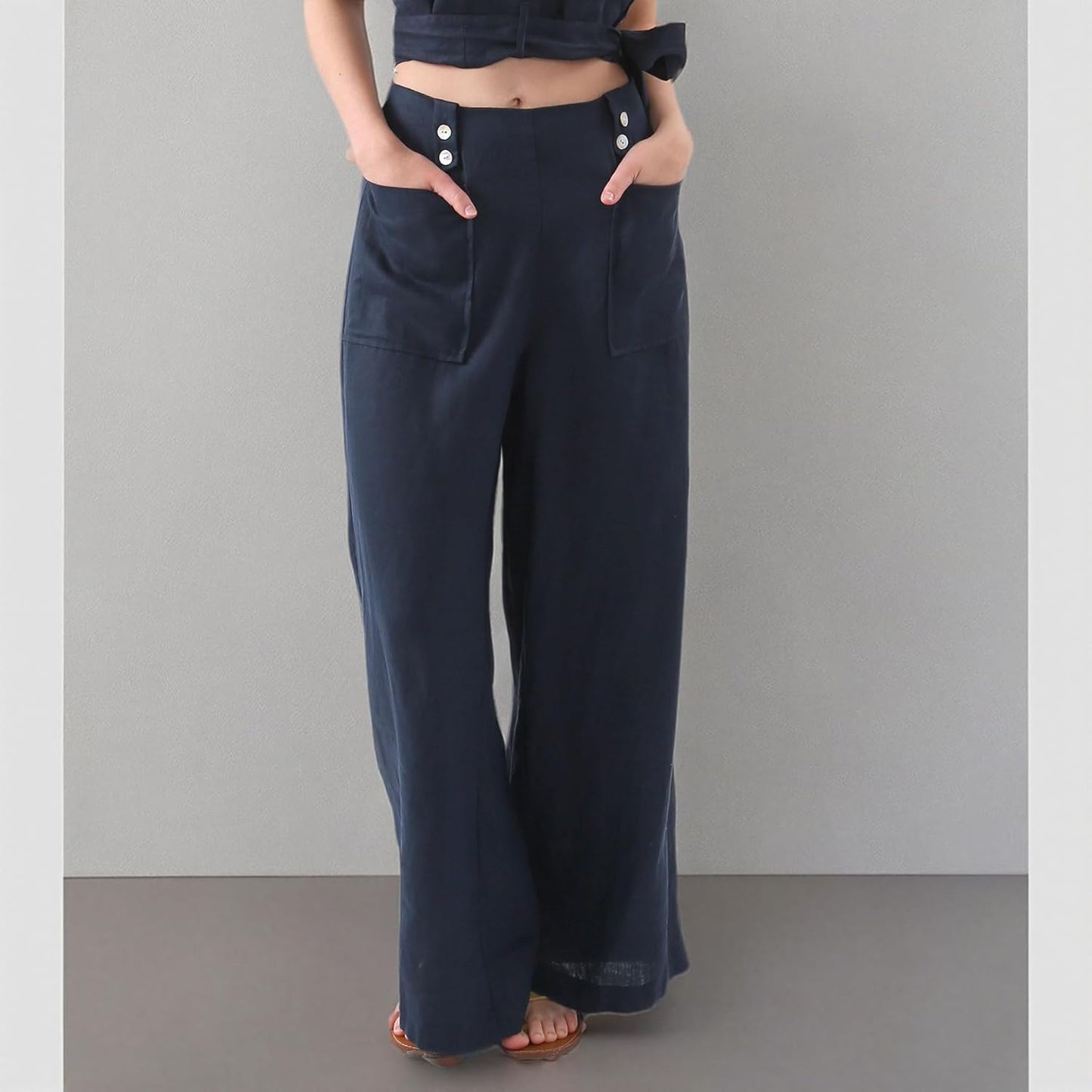 Women's 100% Linen High Waist Wide Leg Pants