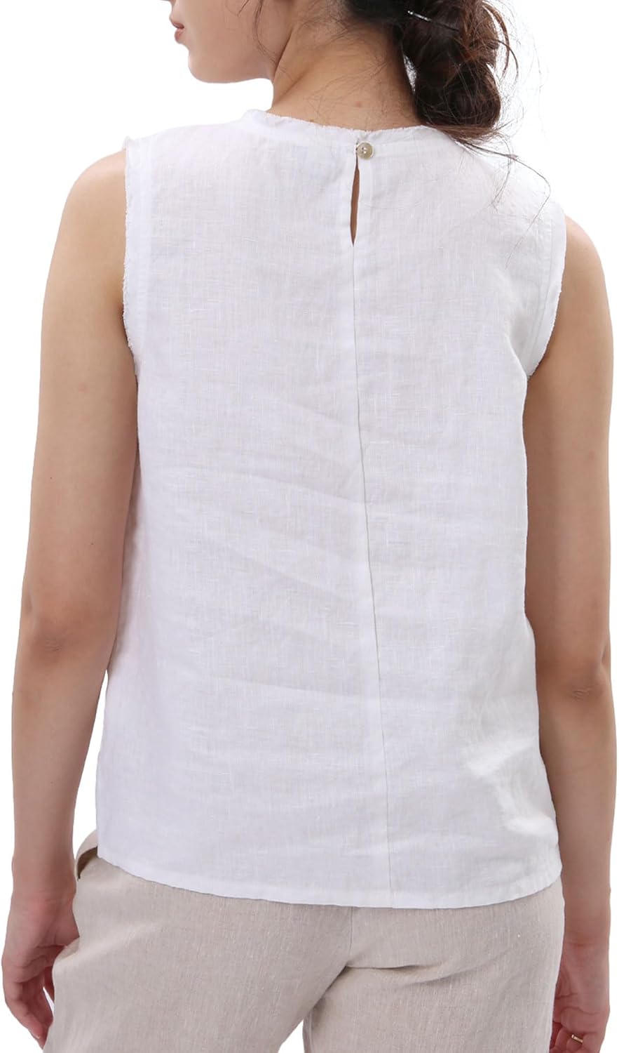 Womens 100% Linen Scoop Neck Sleeveless Tank Tops