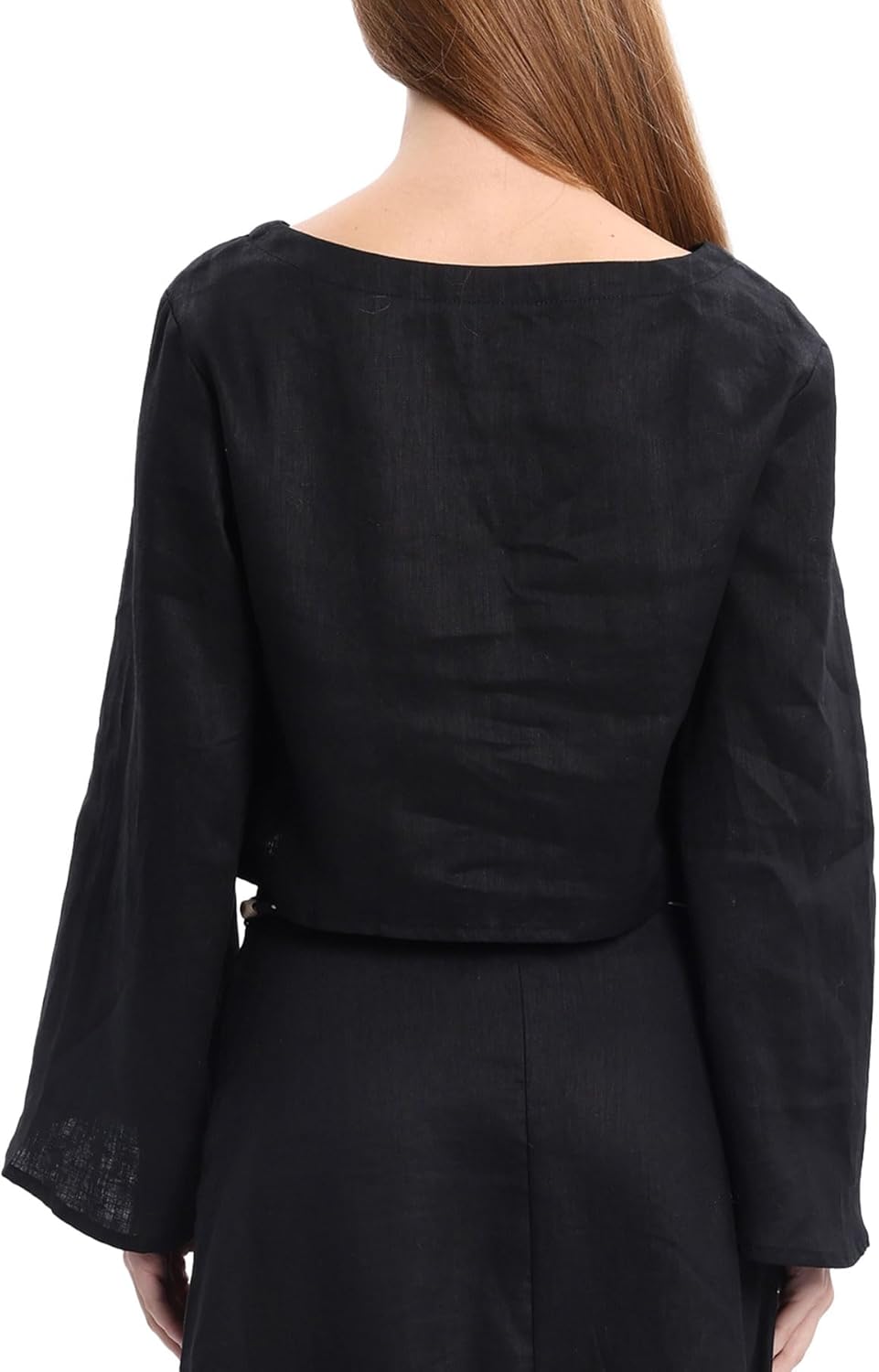 Women's 100% Linen Crop Top Long Sleeve Blouse