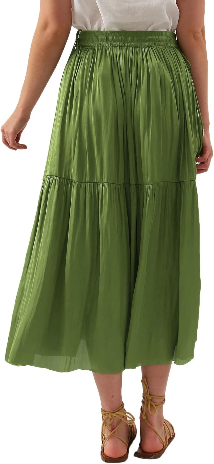 Women's Pleated A Line Flowy Midi Skirt