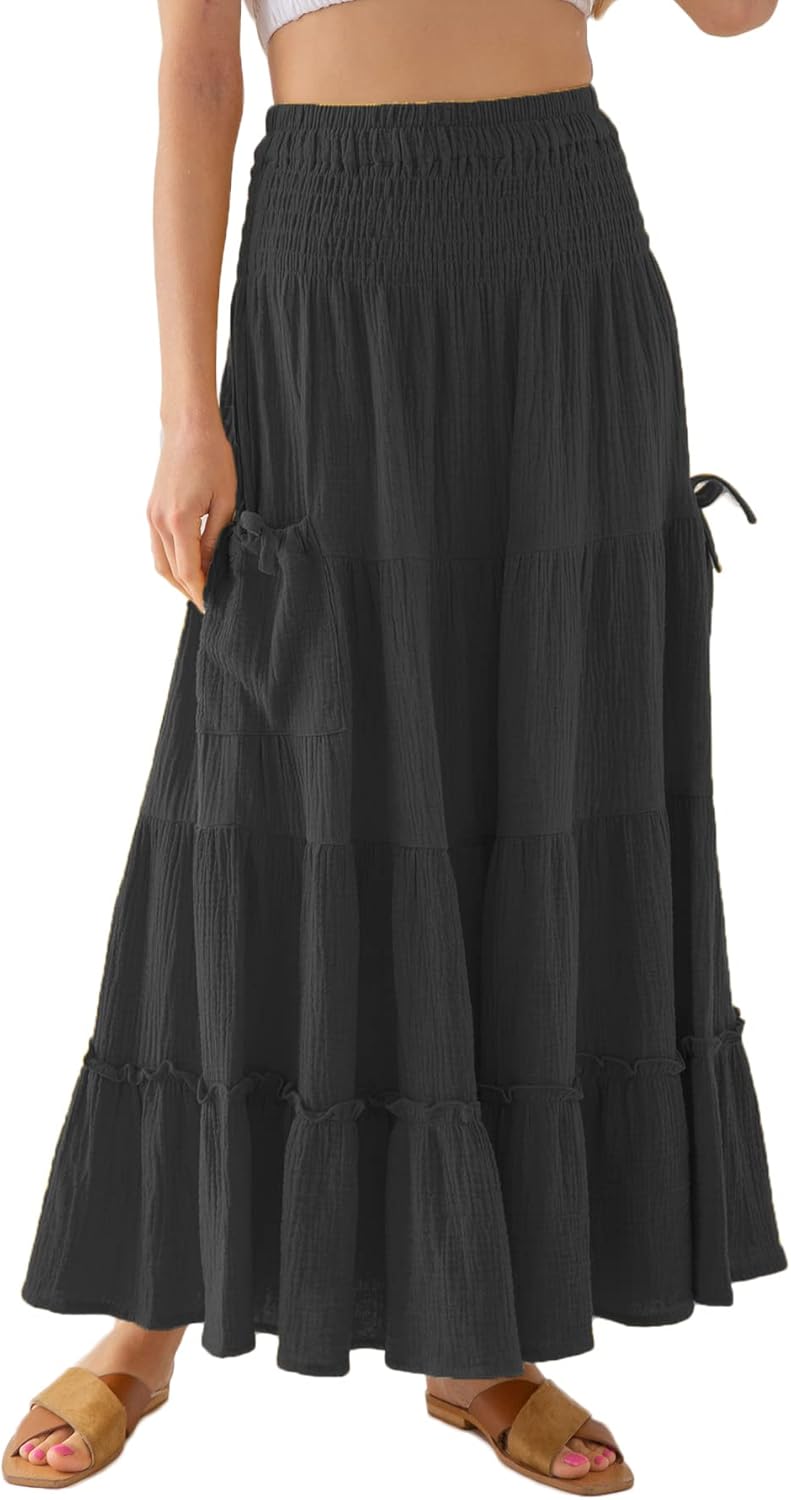 Women's Cotton Gauze Maxi Boho Skirt