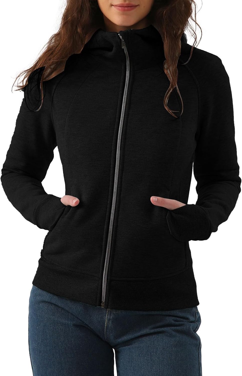 Women' s Fleece Full Zip Up Hoodie with Thumbholes