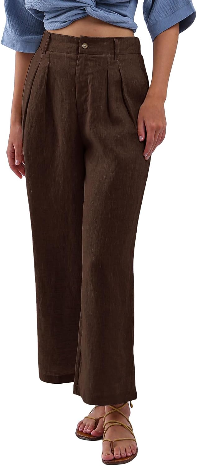 Women's 100% Linen High-Waisted Wide Leg Pants