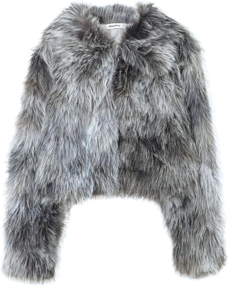 Women's Faux Fur Zip-Up Cropped Jacket