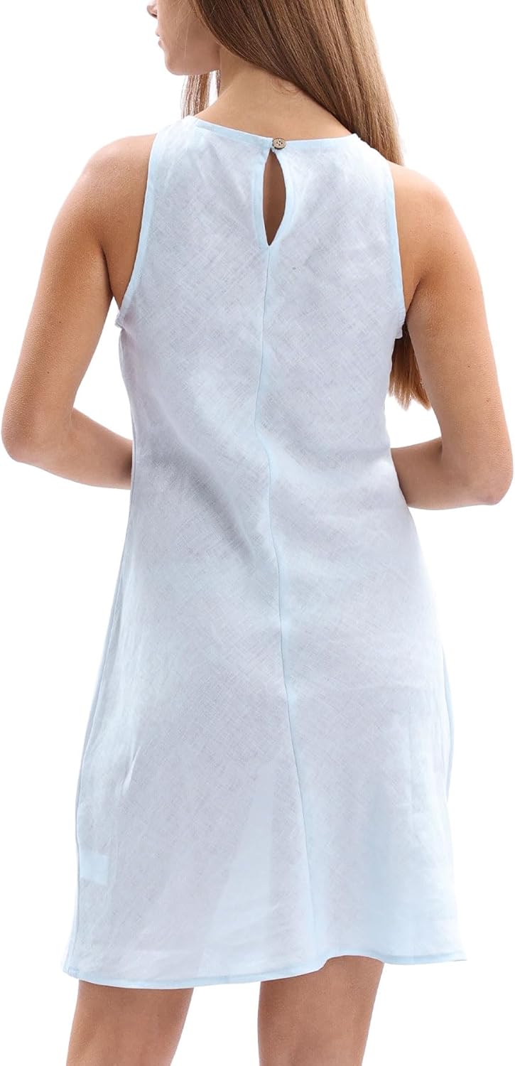 Women's 100% Linen Sleevelesss Crew Neck Mini Dresses