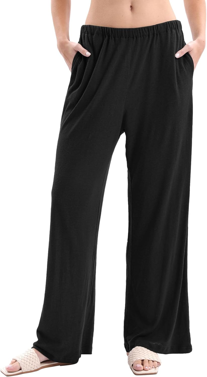 Women’s Linen Knit High Waist Elastic Wide Leg Lounge Pants