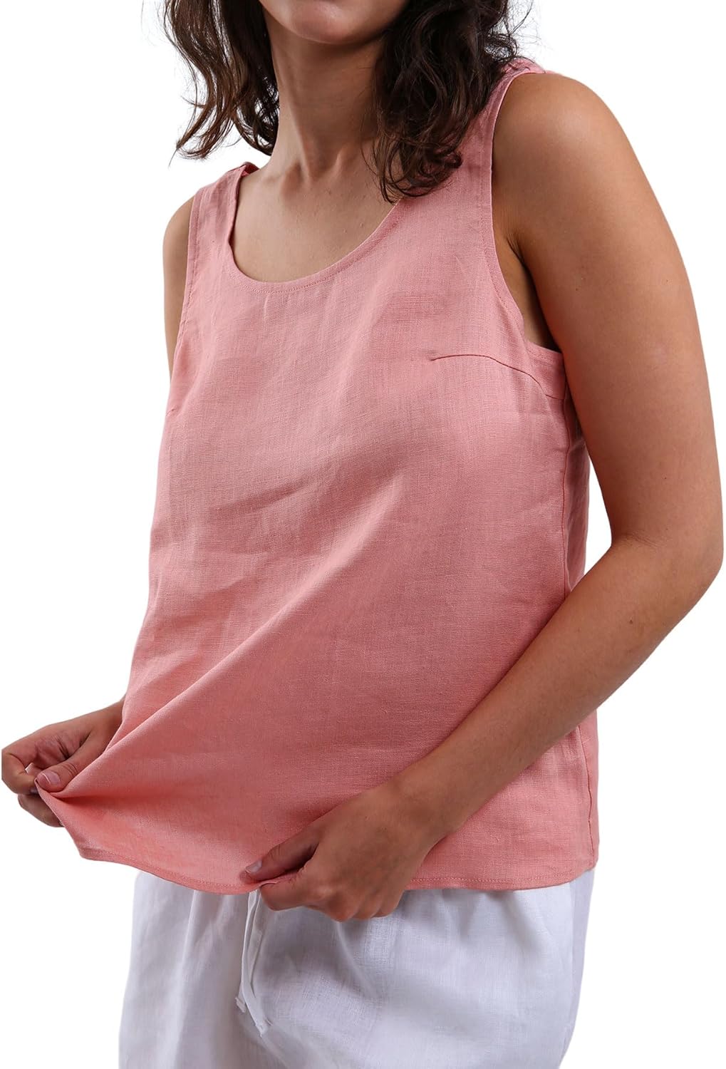 Women's 100% Linen Tank Tops Sleeveless Scoop Neck Blouse