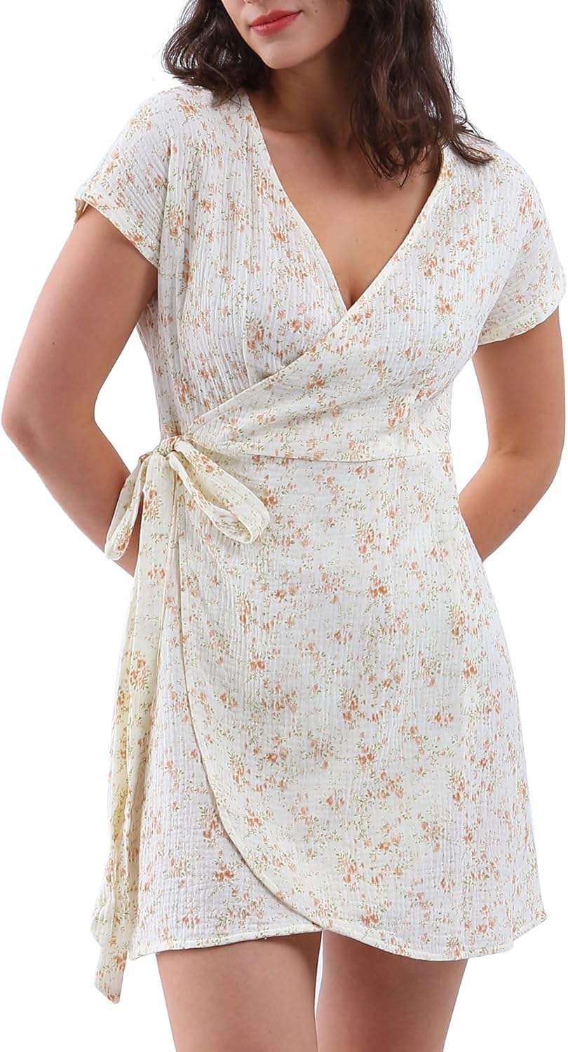 Women's Cotton Gauze Wrap Mini Dress