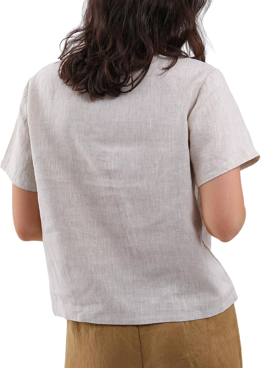Women's 100% Linen Tops Short Sleeve Casual Blouse