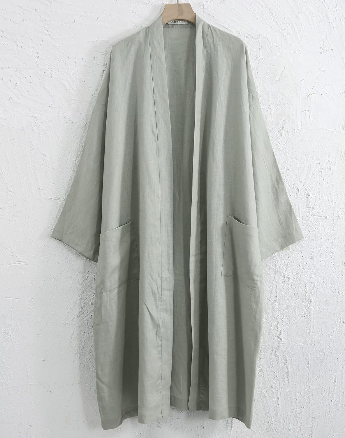 Women's 100% Linen Mid Length Kimono Robes Long Sleeve Bathrobe