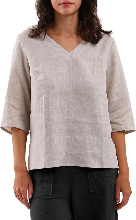 Women's 100% Linen 3/4 Sleeve Blouse