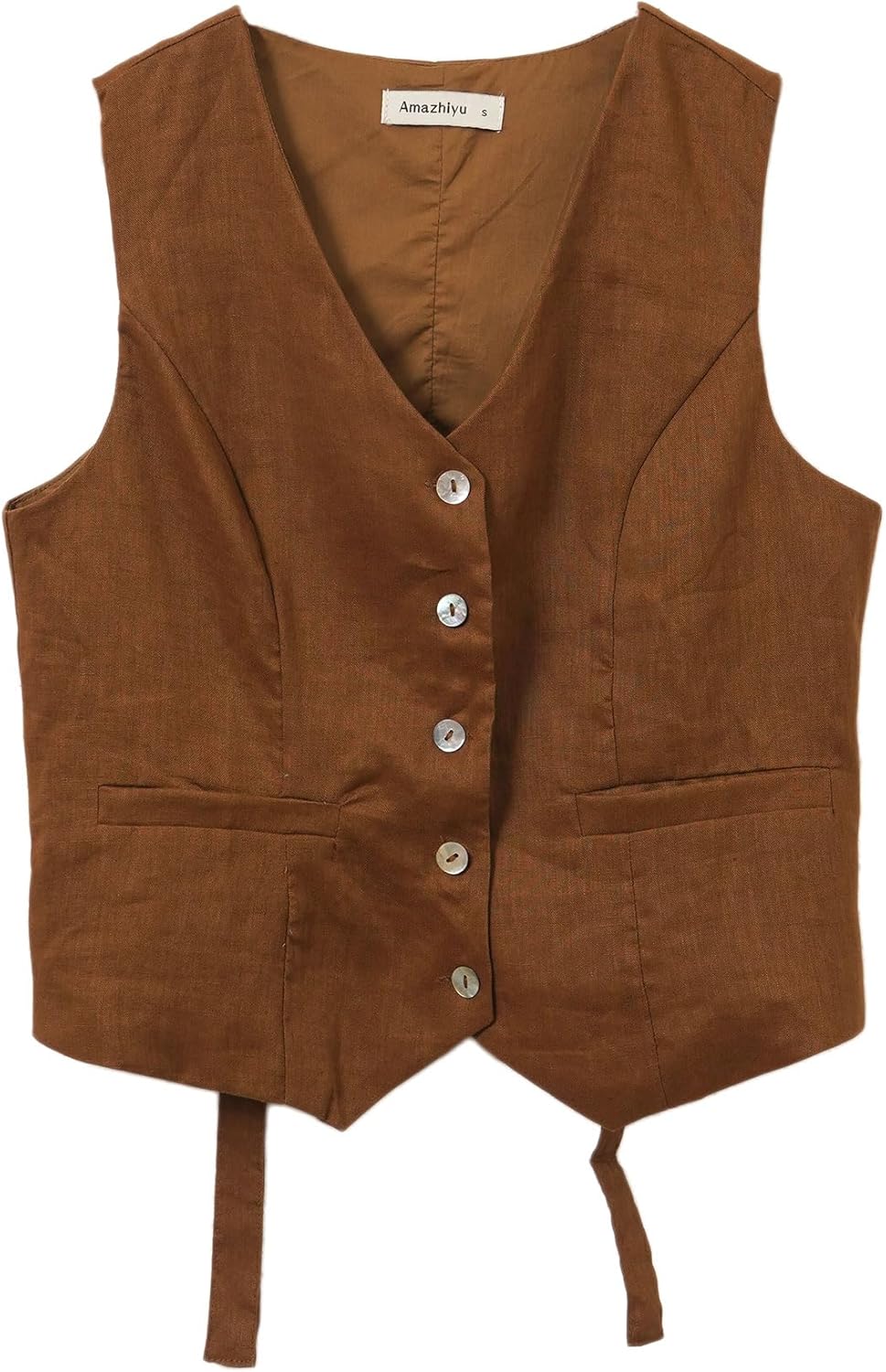 Women's 100% Linen Button Down Waistcoat Sleeveless Crop Top