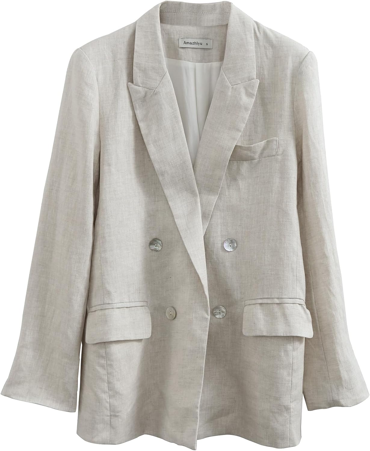 Women's 100% Linen Open Front Long Sleeve Blazer