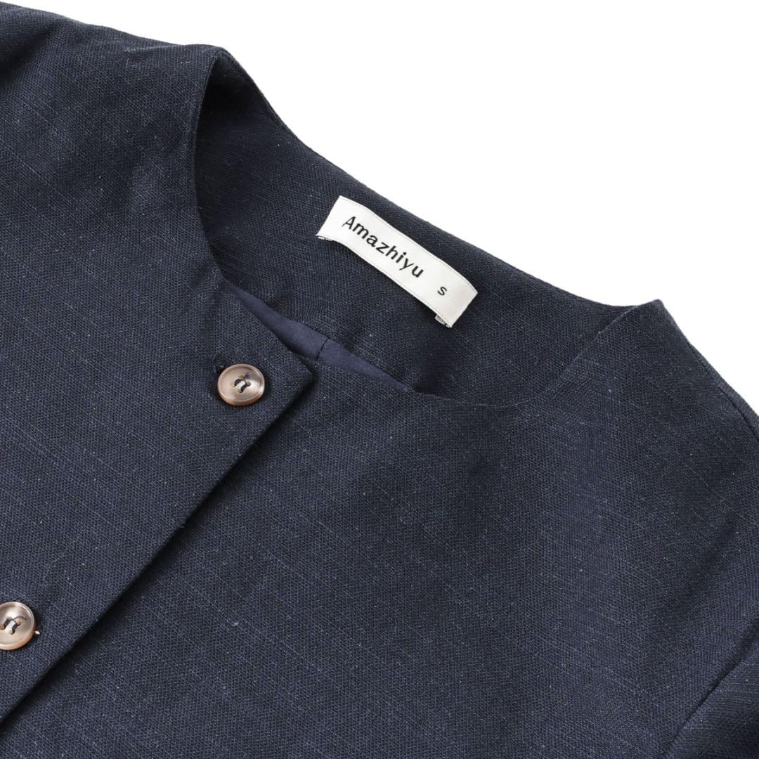 Women's Linen Round Neck Button Up Blazers