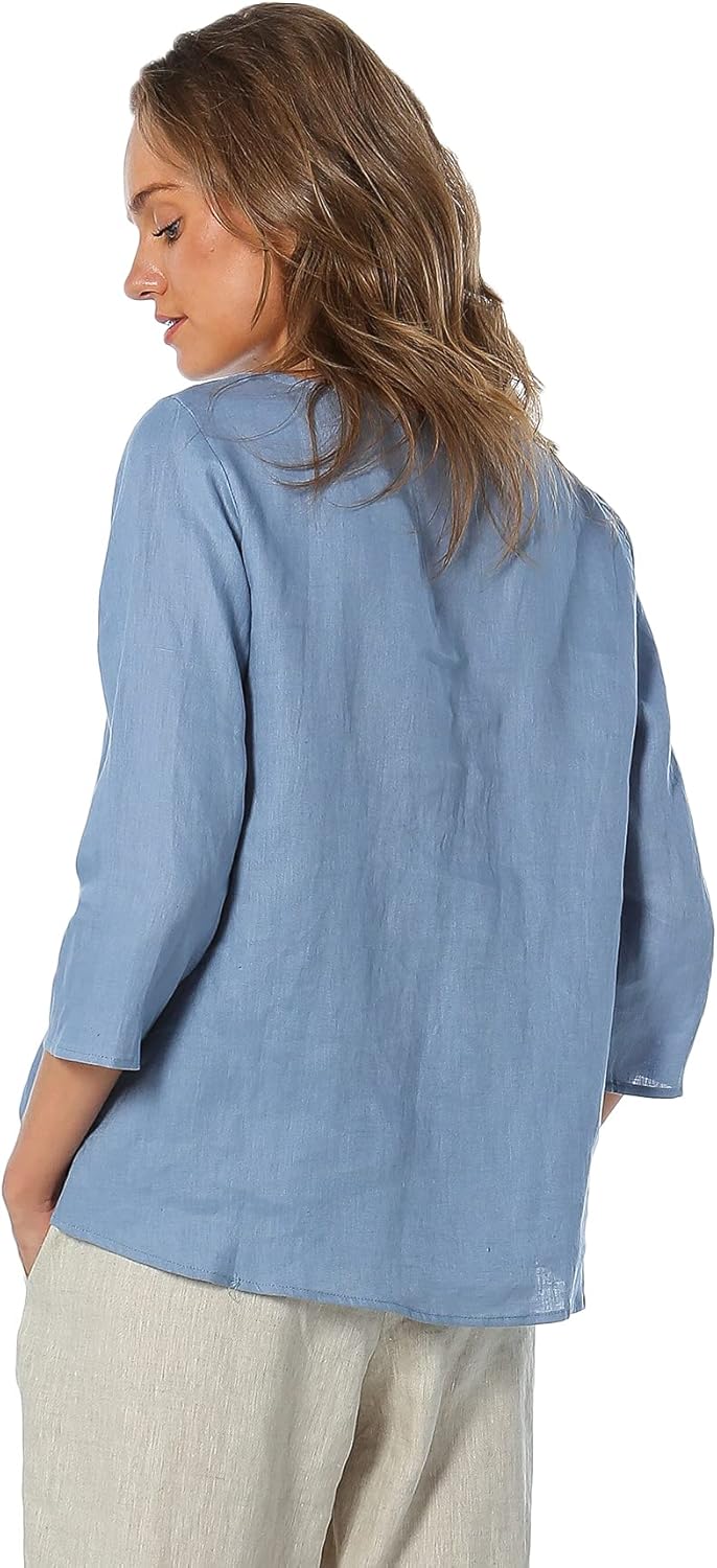 Women's 100% Linen 3/4 Sleeve Blouse