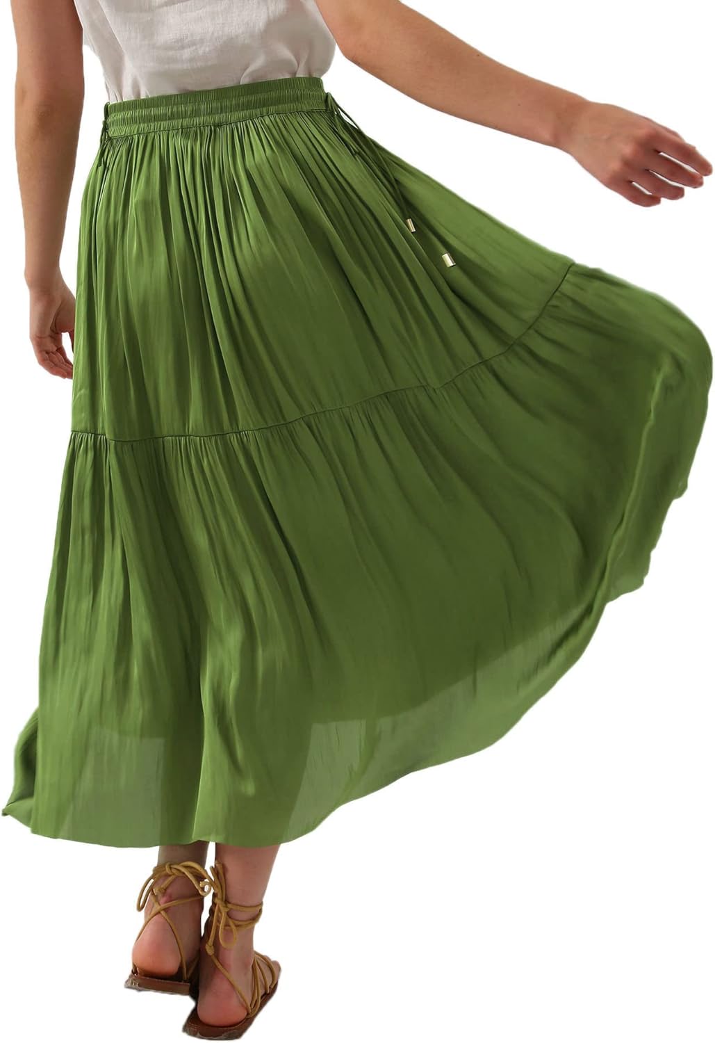 Women's Pleated A Line Flowy Midi Skirt
