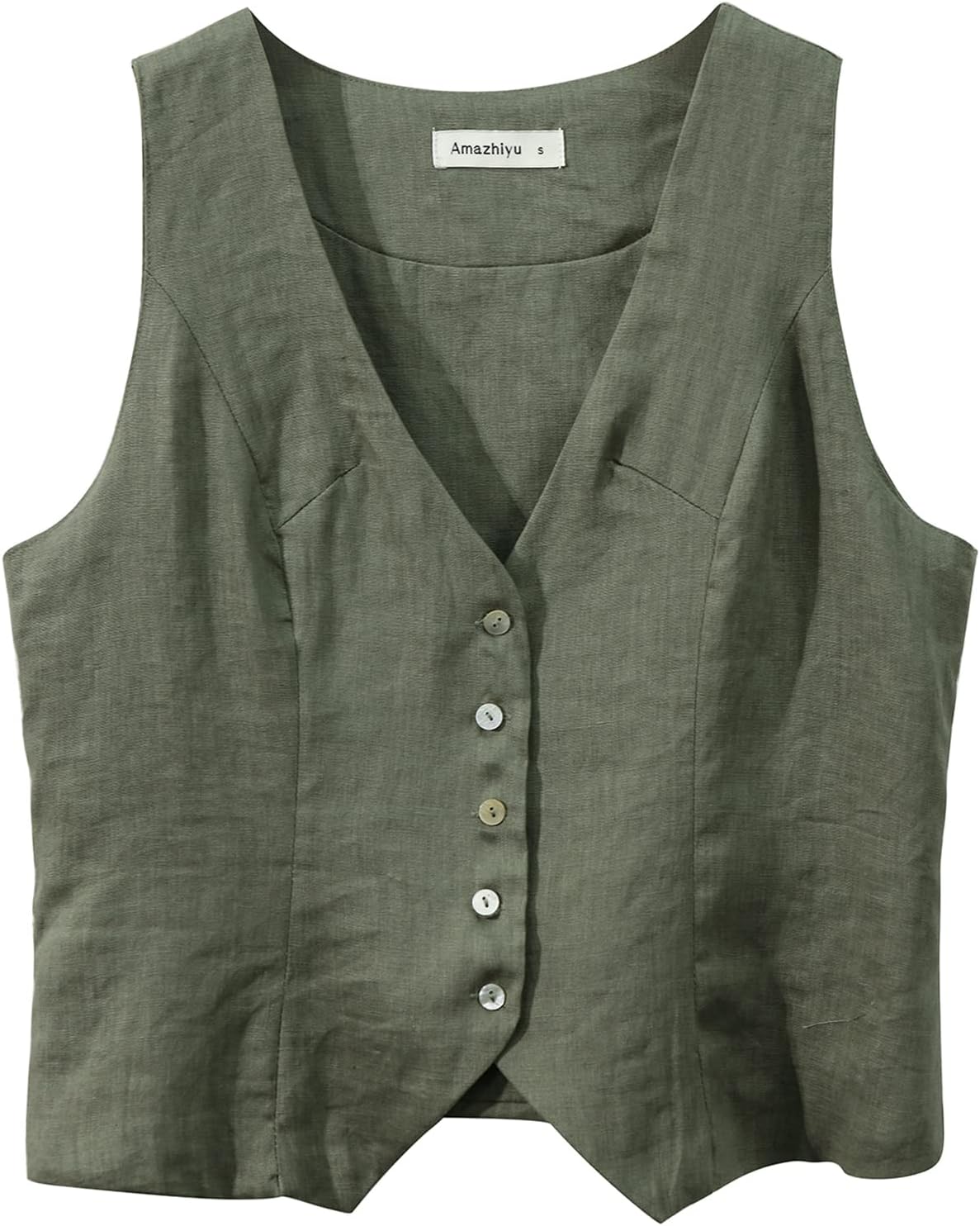Women's 100% Linen Sleeveless Button Down Crop Waistcoat