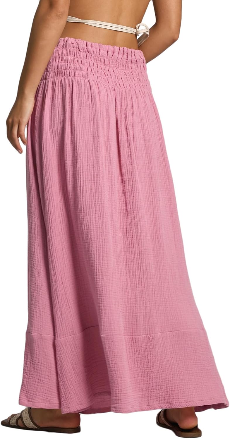 Women's Crinkle Cotton Gauze Button-Front Slit Maxi Skirt