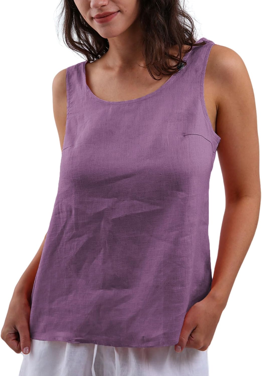 Women's 100% Linen Tank Tops Sleeveless Scoop Neck Blouse