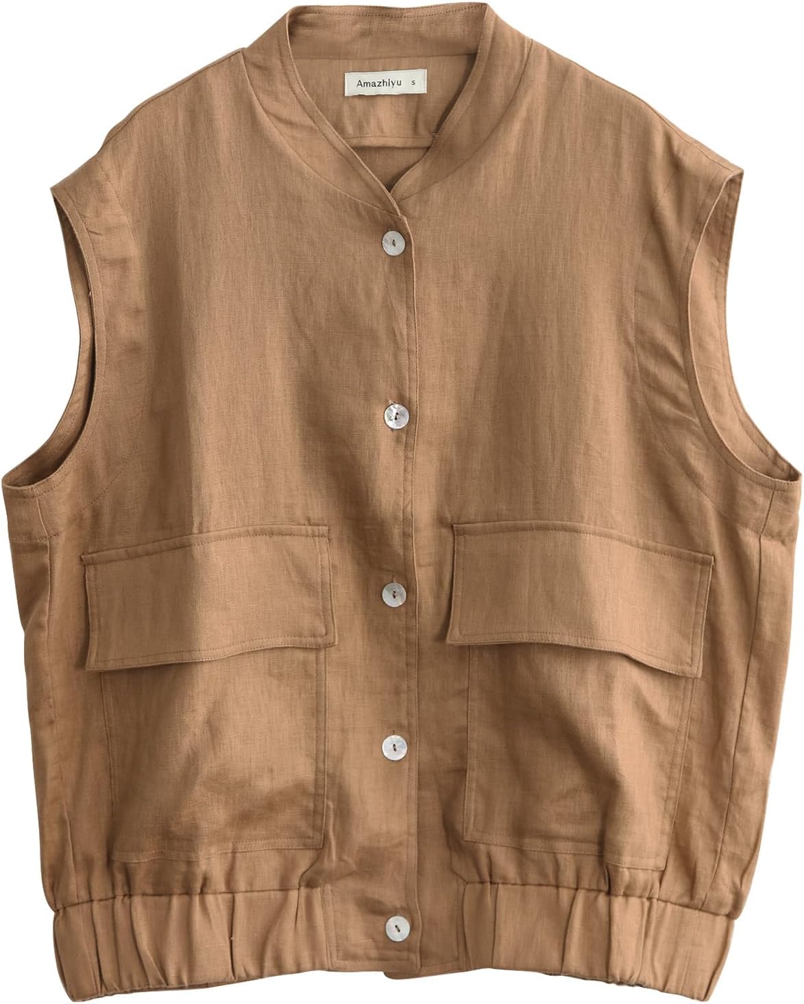 Women' s 100% Linen Sleeveless Button Up Vest Coat