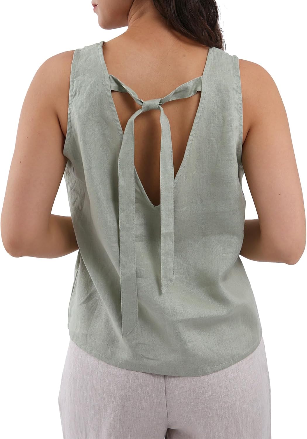 Women's 100% Linen Tie Back Sleeveless Tank Tops