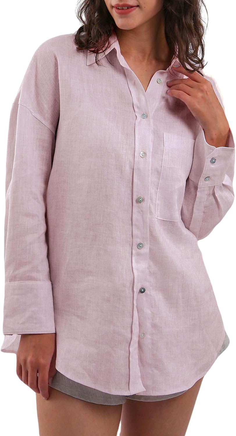 Women's 100% Linen Long Sleeve Button-Down Shirt