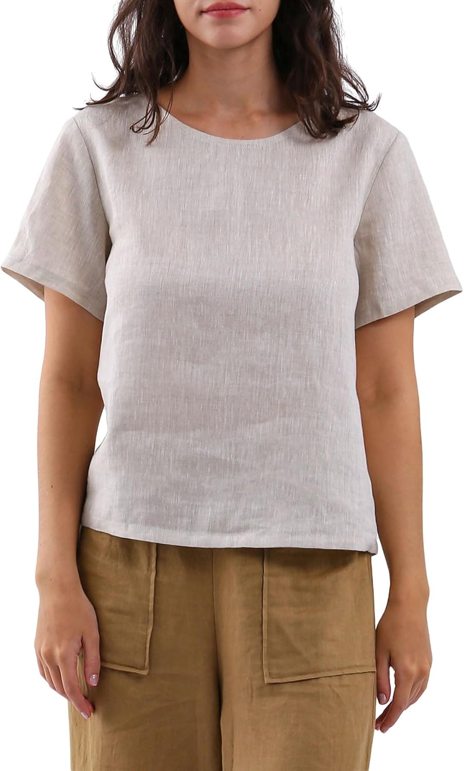 Women's 100% Linen Tops Short Sleeve Casual Blouse