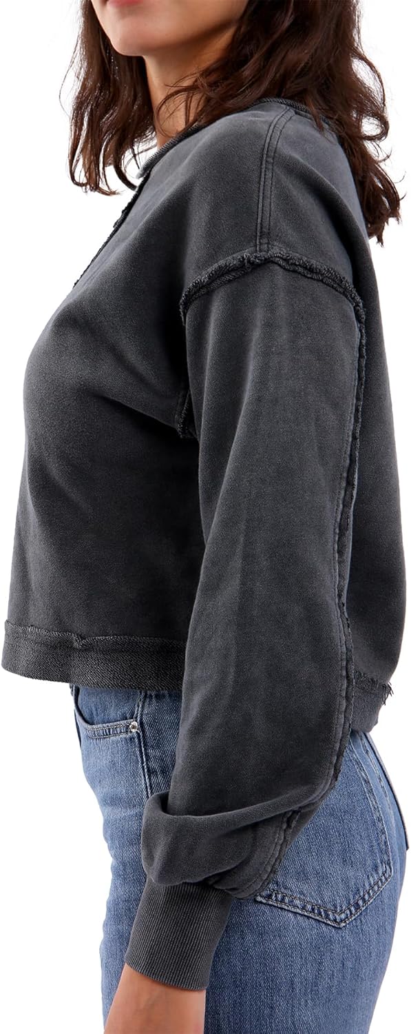 Women's Pullover Acid Washed Cropped Sweatshirt