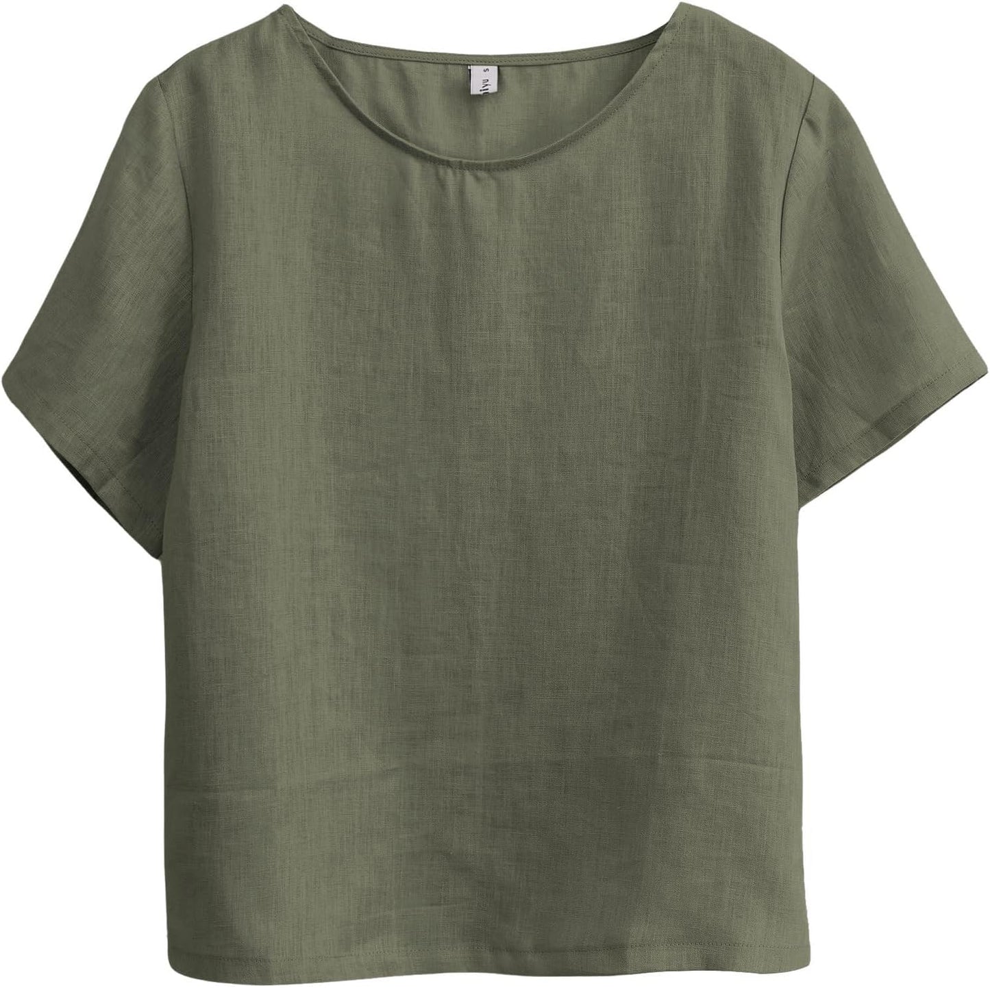 Women's 100% Linen Tops Short Sleeve Casual Blouse