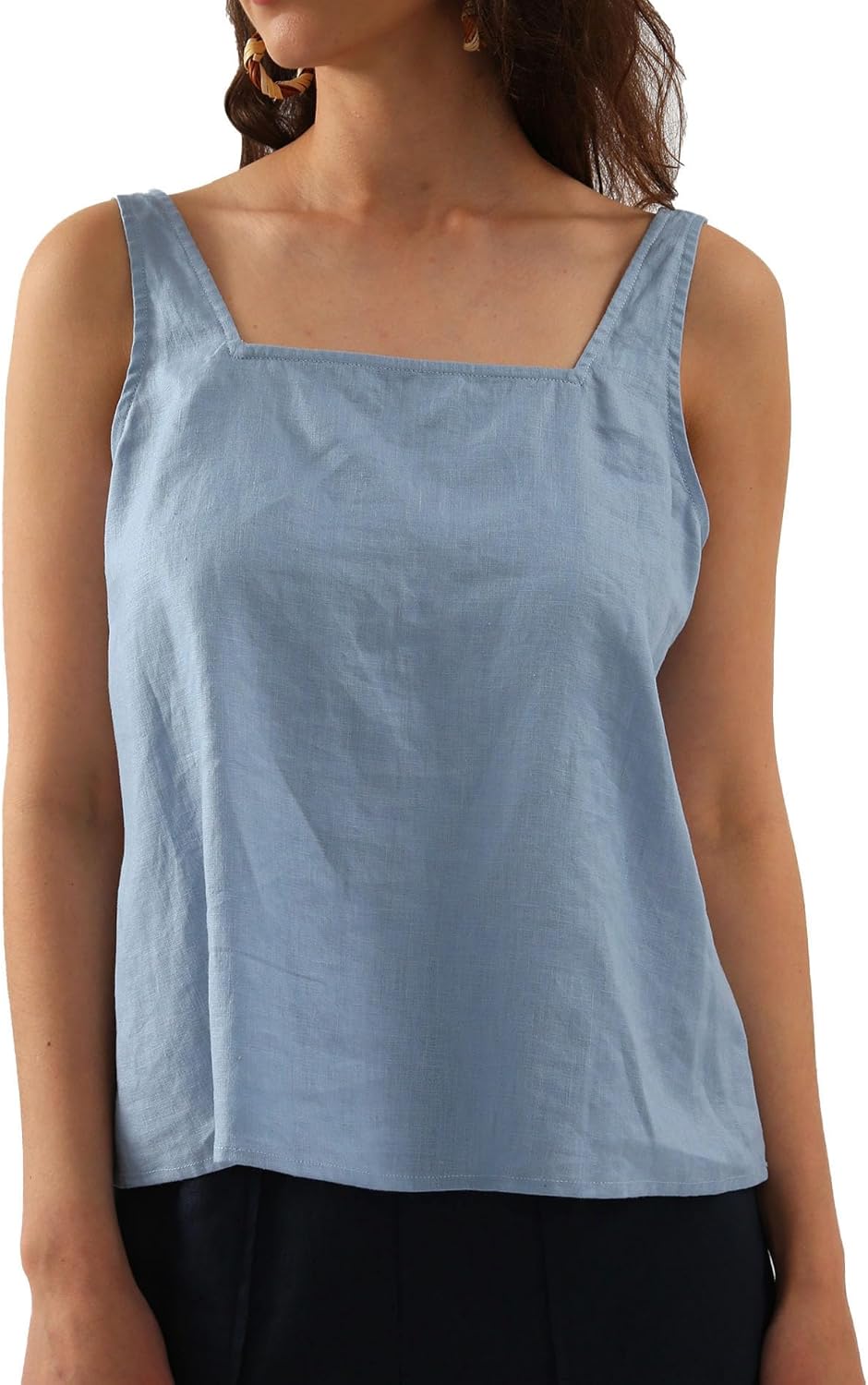 Women's 100% Linen Square Neck Sleeveless Tank Tops