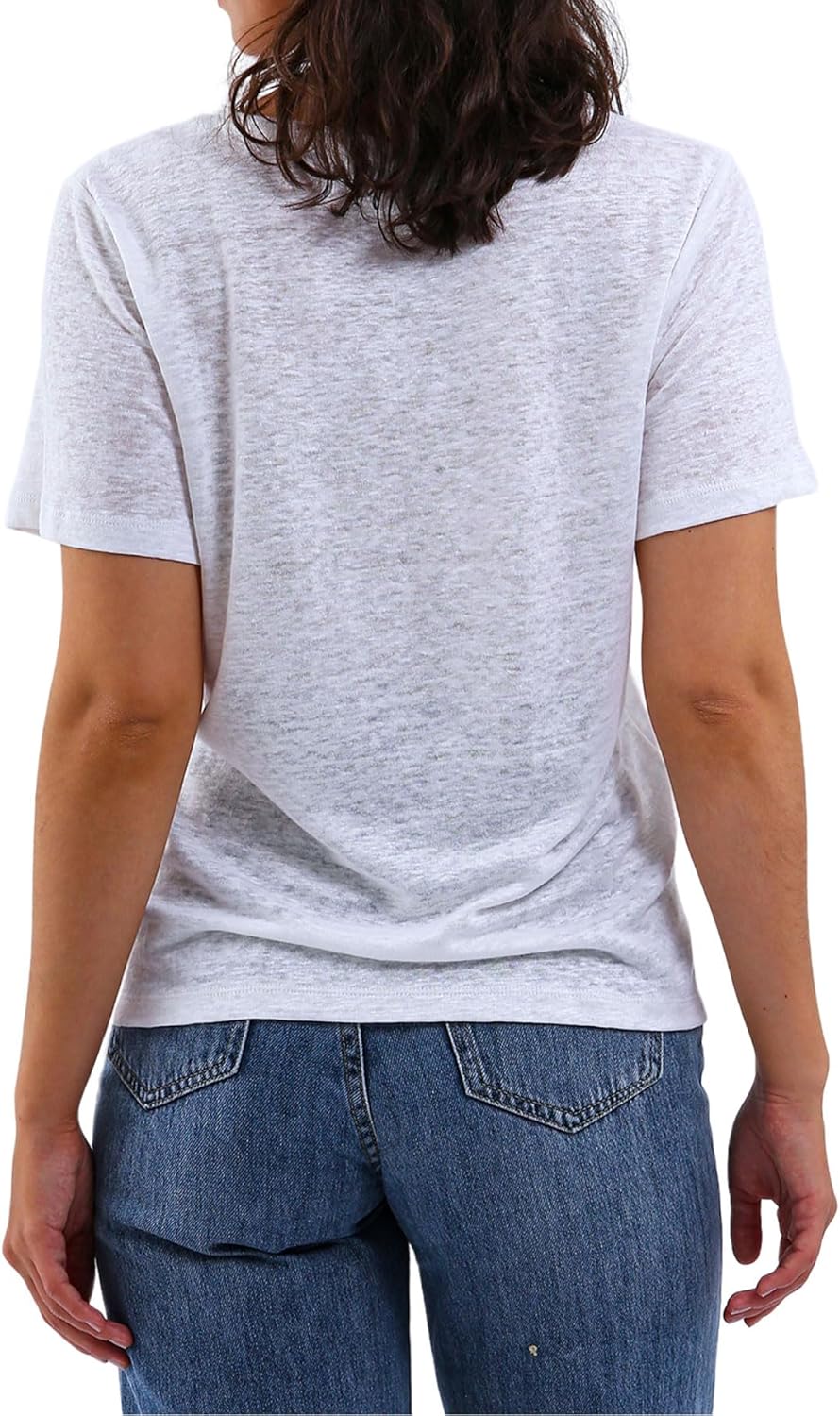 Women's 100% Linen Knitted T-Shirt Crew Neck Tee