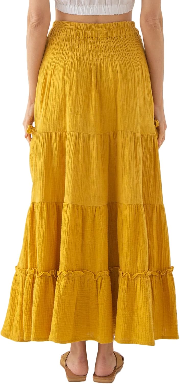 Women's Cotton Gauze Maxi Boho Skirt