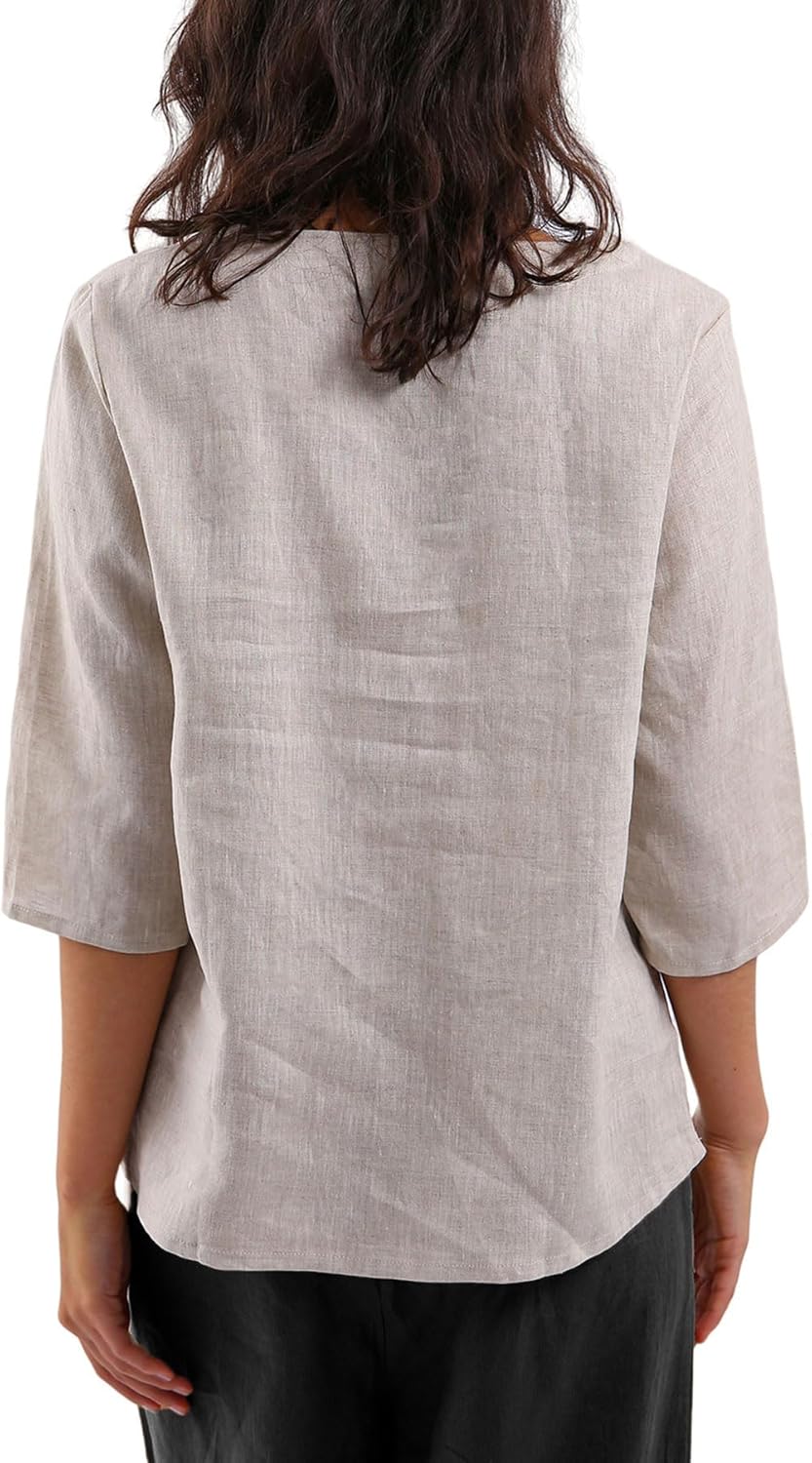 Women's 100% Linen 3/4 Sleeve Blouse