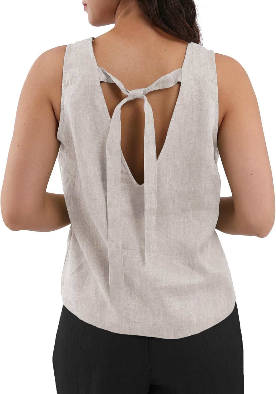 Women's 100% Linen Tie Back Sleeveless Tank Tops